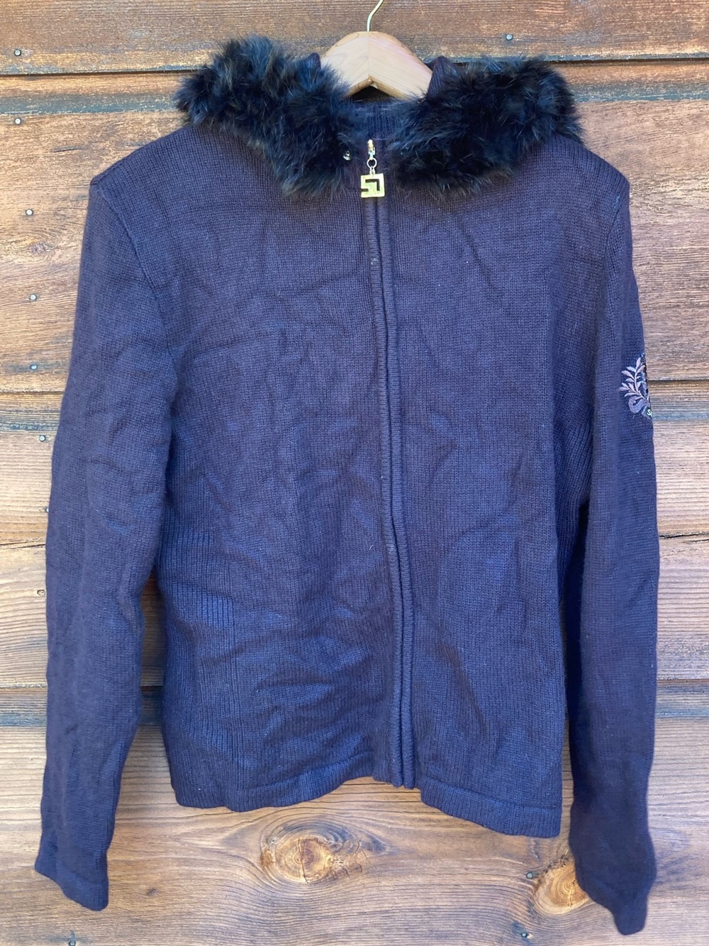 ST. JOHN SPORT Cashmere Zip-Up Removable Fur-Trimmed Hood